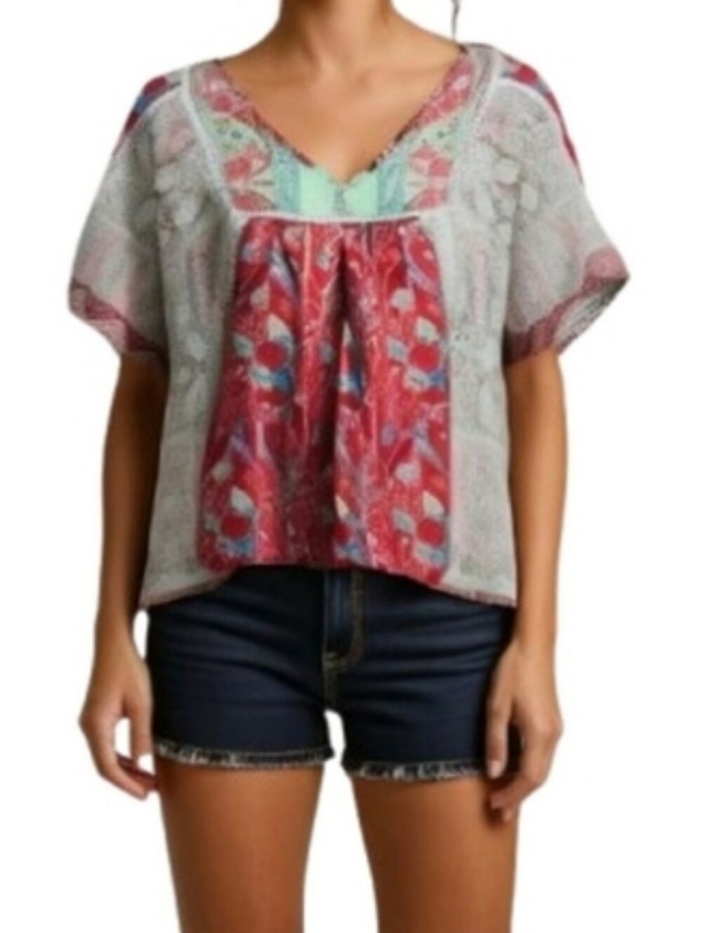 NoraCora Women's Multicolor Bohemian Top Floral Boho Cotton- blend Blouse